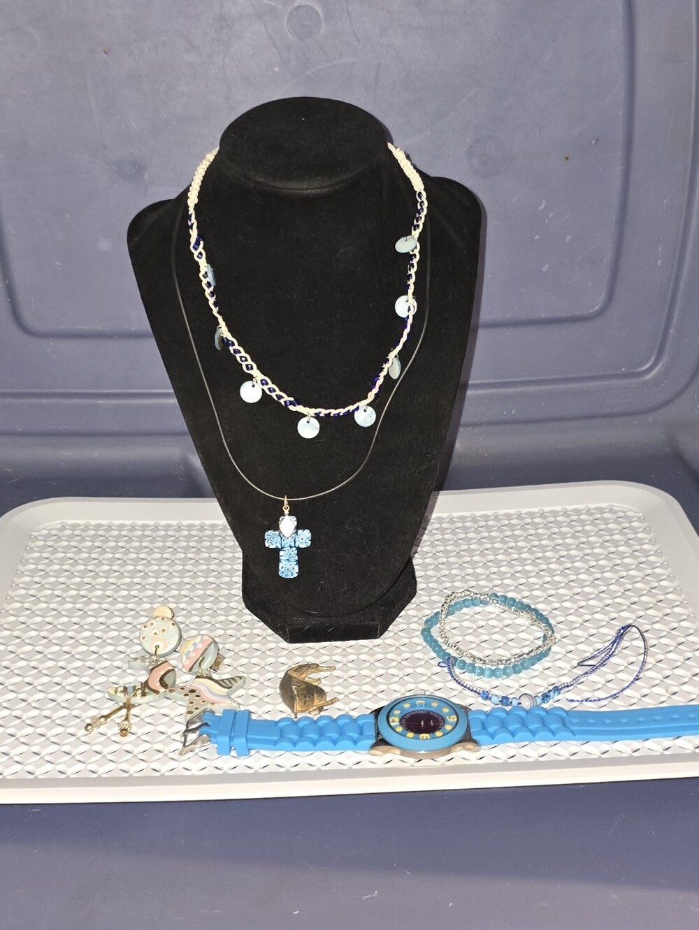 Blue Cross Pendant Necklace by